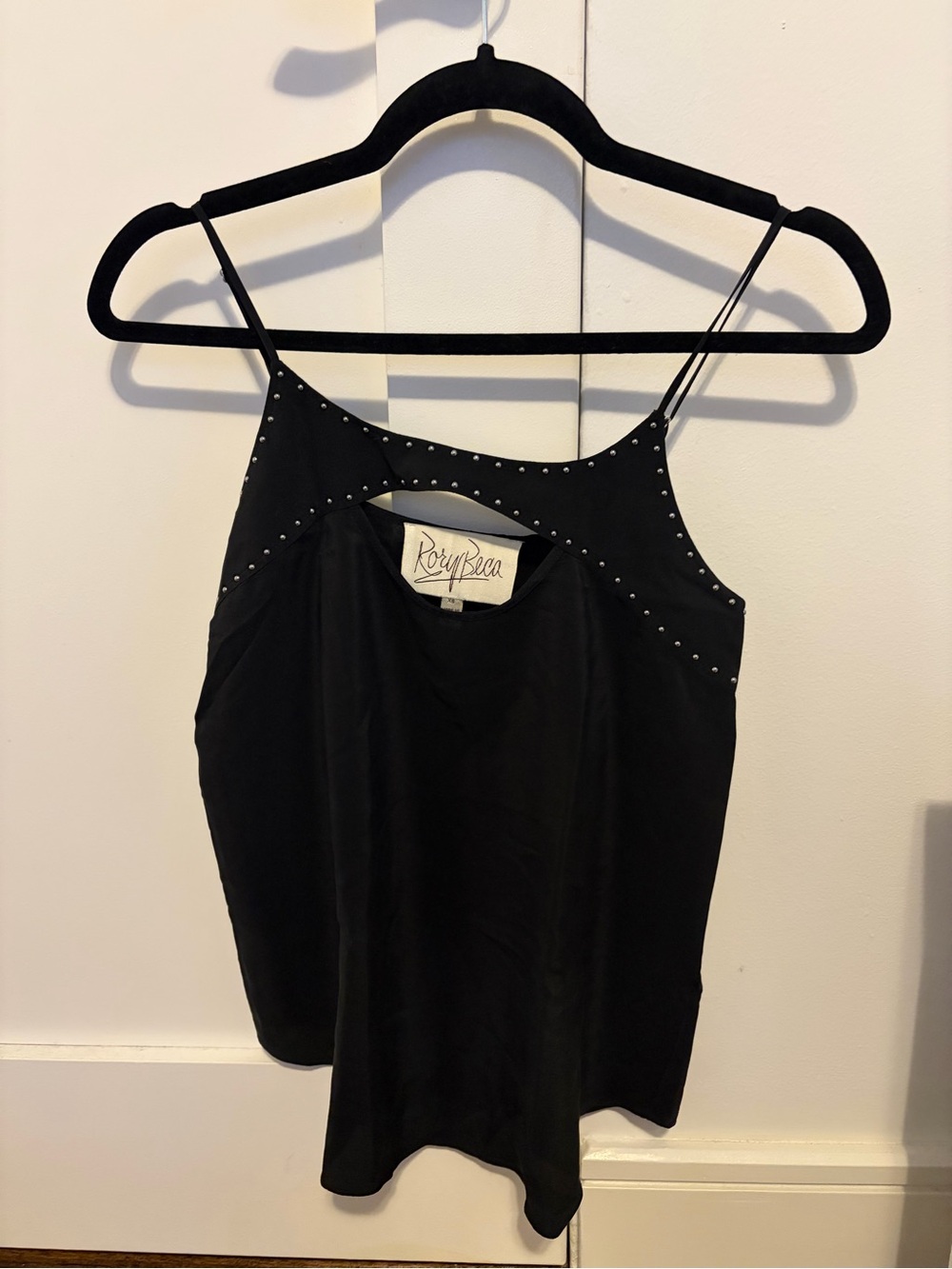 Rory Beca Black Stud-Trim Silk Camisole
